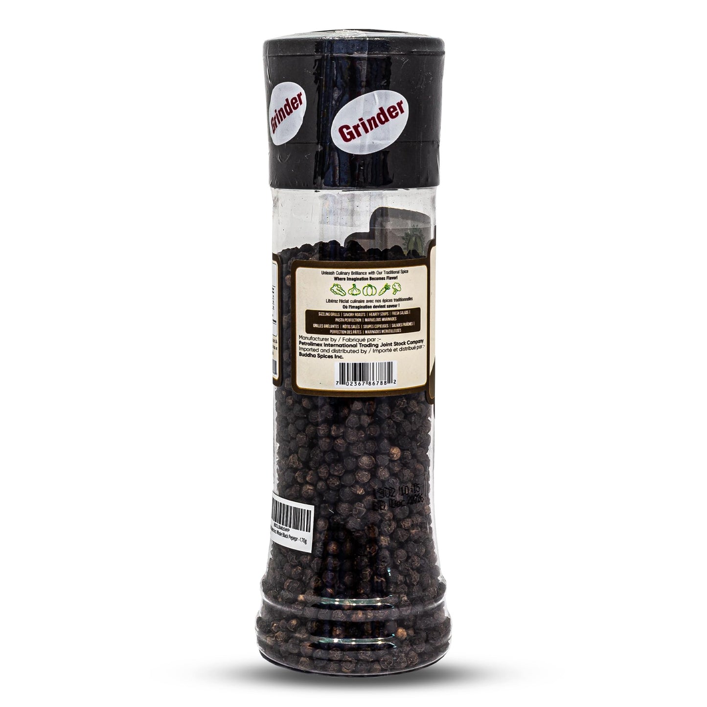 Buddha Spices Inc. Black Pepper (Black Pepper Grinder -6Oz)