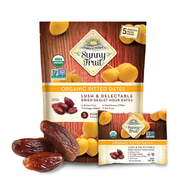Sunny Fruit Organic Dried Pitted Deglet Nour Dates - 1 Bag (5 Individual Portion Packs) | Healthy, Convenient Superfood Snack Pa