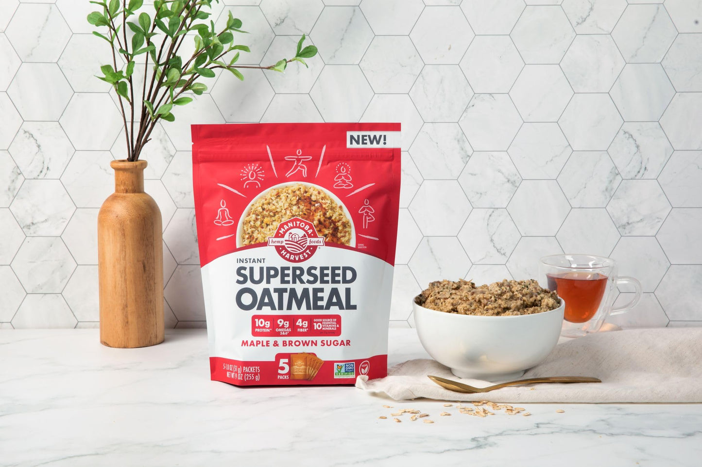 Manitoba Harvest Superseed Instant Oatmeal, 10g Protein, 4g Fiber and 9g Omega 3 and 6 per Serving from Hemp Hearts, Whole Grain