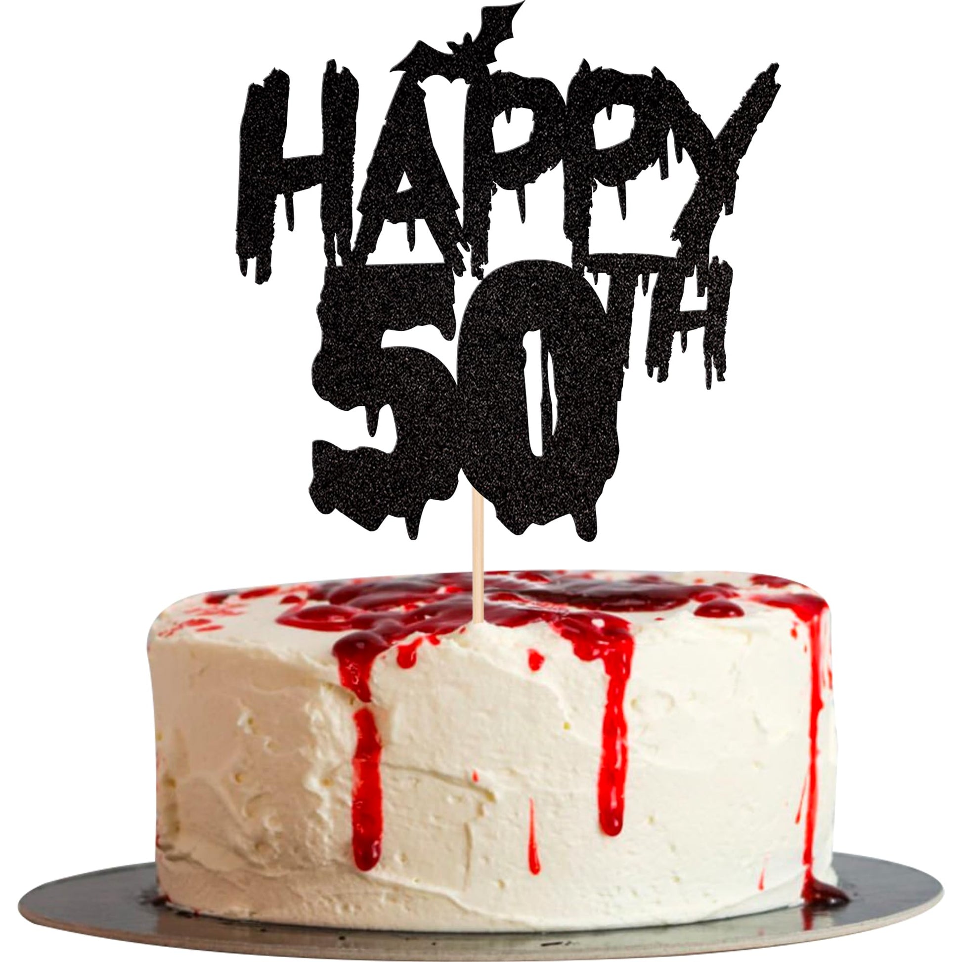 1 Pcs Halloween Theme Happy 50Th Birthday Cake Topper Glitter Cheers To 50 Years Bat Halloween Cake Pick For Halloween Happy 50T
