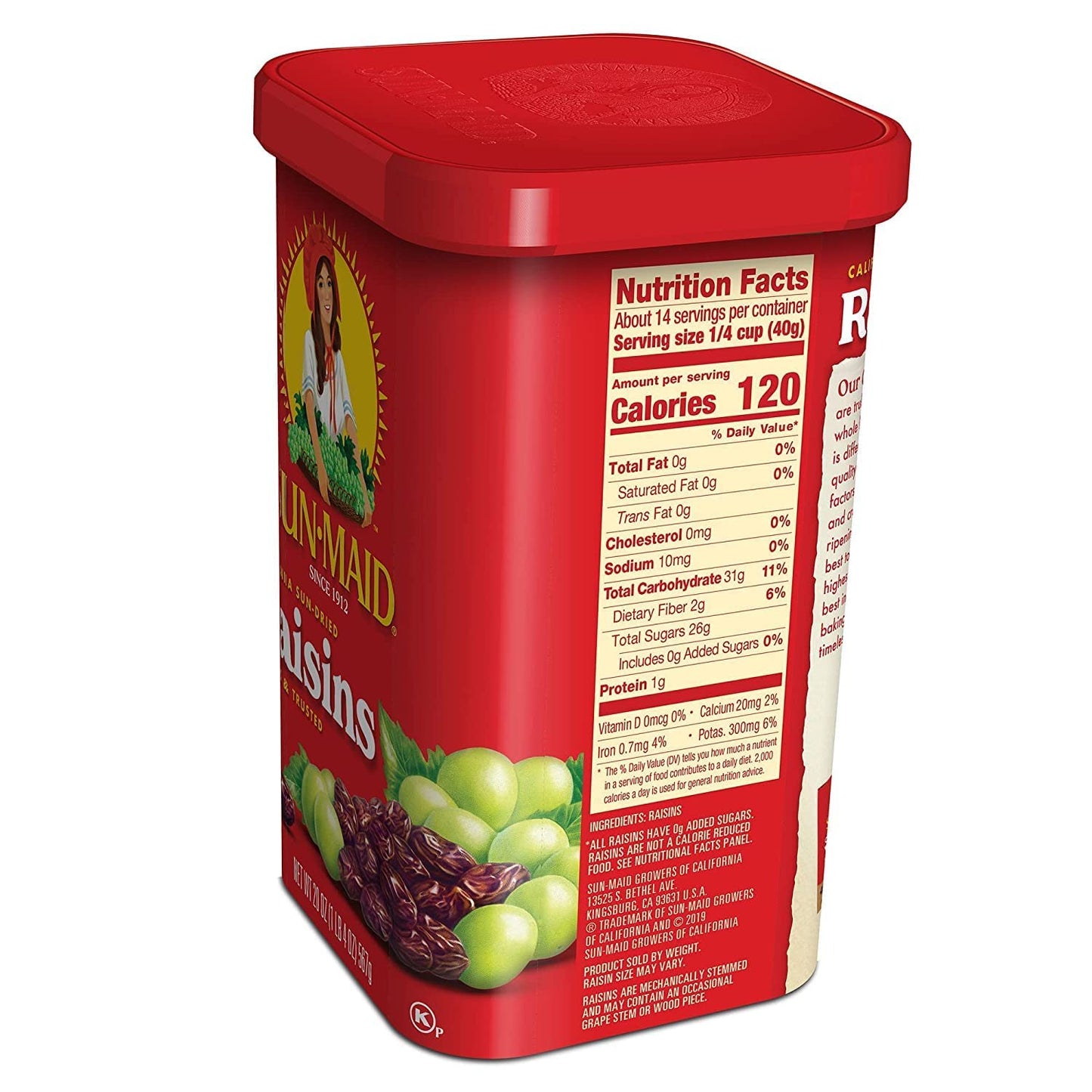 Sun-Maid Raisins Canister 20 Oz (Pack Of 4)