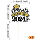 YCTHUNFISH Graduation Cake Topper, Gold Black Glitter, Class of 2024, Small, Bamboo Material
