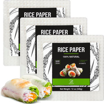 Soeos Rice Paper, White Rice Paper Wrappers, 3 Pack, 102 Sheets-Fresh Spring Roll Wrappers & Dumplings, Non-GMO, Gluten-Free, Lo