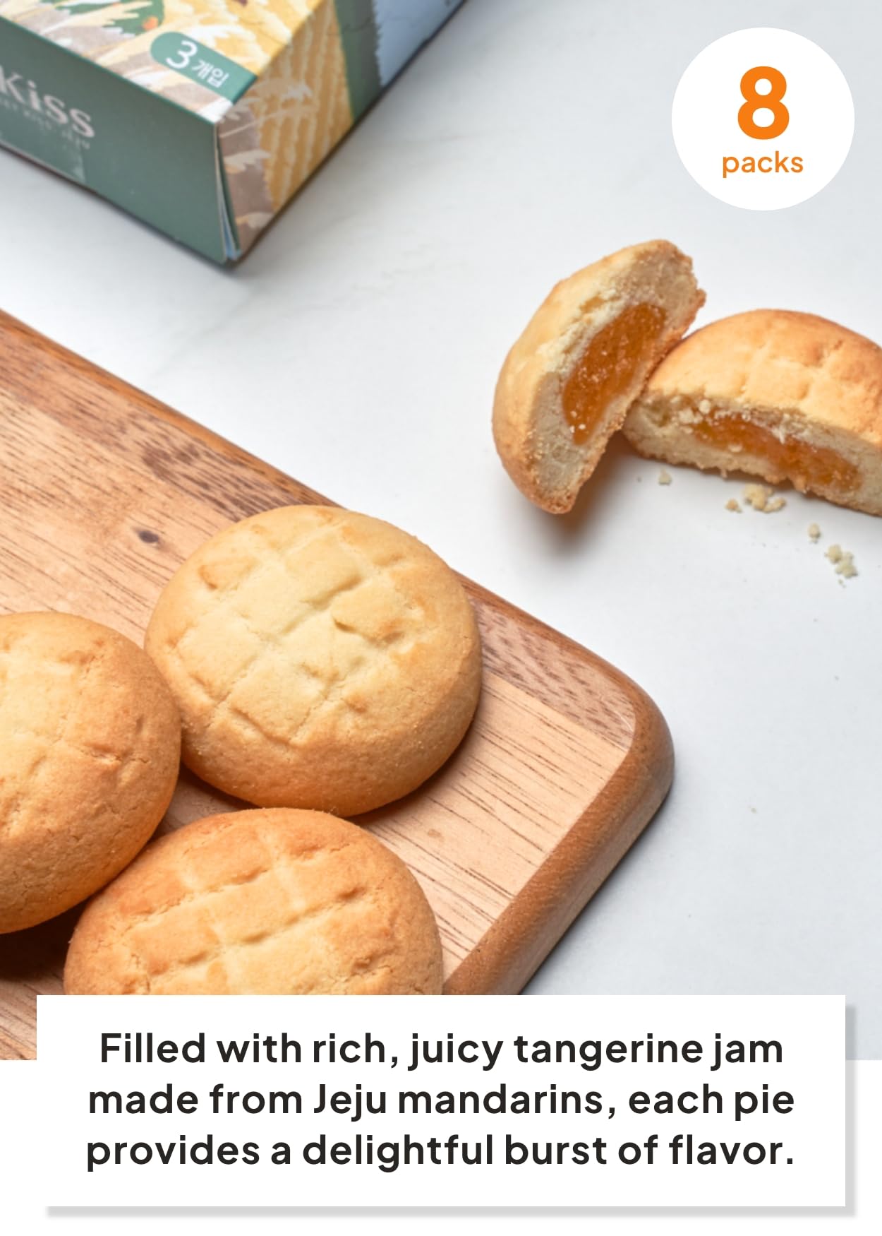 K FOOD Korean Dessert Jeju Island Tangerine Pie, 7.90oz, 8 Individually Packed Snacks, Orange, Small Size