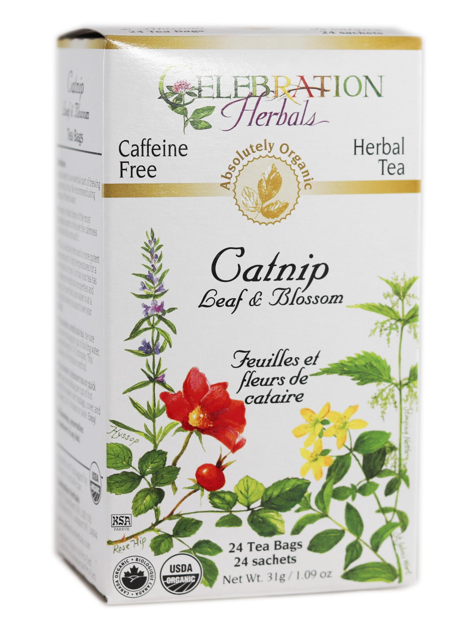 Celebration Herbals Organic Catnip Leaf and Blossom Tea Bags, 24 Count, Multicolored