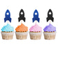 24Pcs Rocket Ship Cupcake Toppers, Baby Shower Party Decor For Boys, Astronaut Dessert Picks, Outer Space Themed Birthday Party 