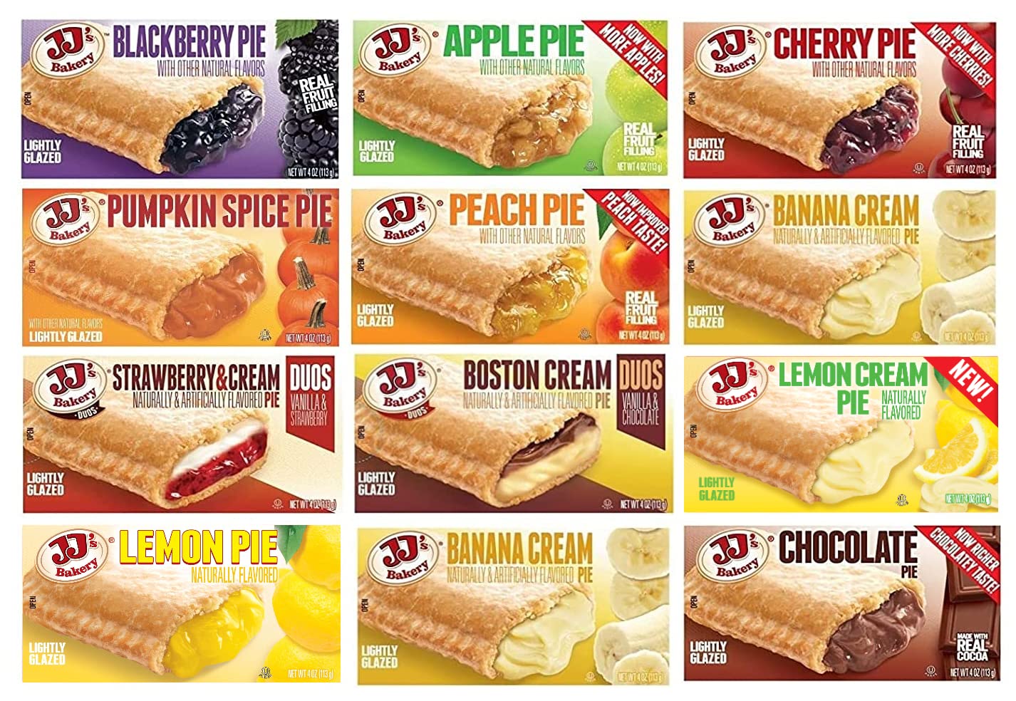 JJ s Bakery Snack Pie Variety Pack - Fresh Baked Fruit Pies Apple, Cherry, Chocolate, Lemon, Peach, Pie Crust Nut-Free Individu