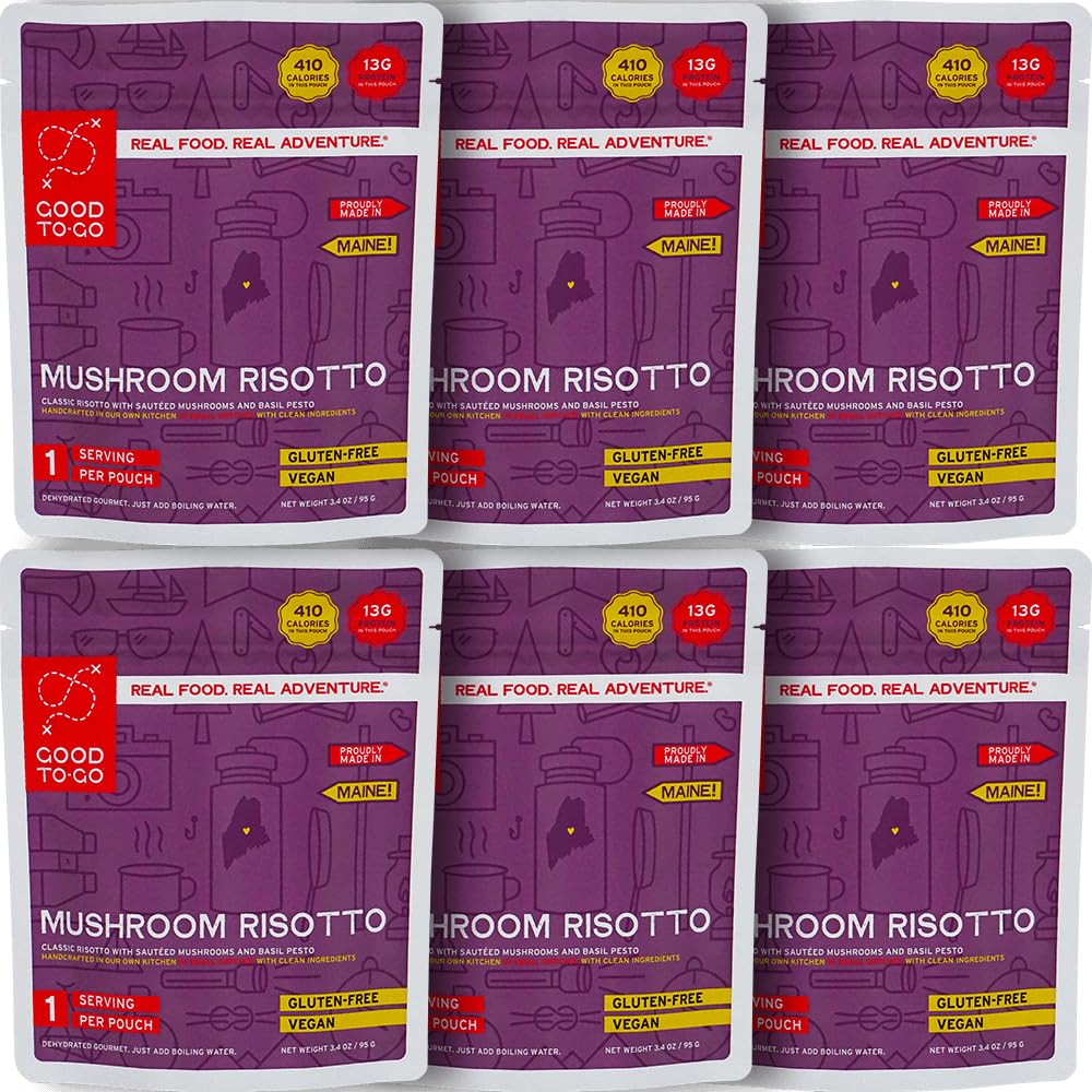 Good To-Go Mushroom Risotto (6-Pack Of Single Servings) |Camping & Backpacking Food | Just Add Water Backpacking Meals | Good To-Go Dehydrated Meals Taste Better Than Freeze Dried Food
