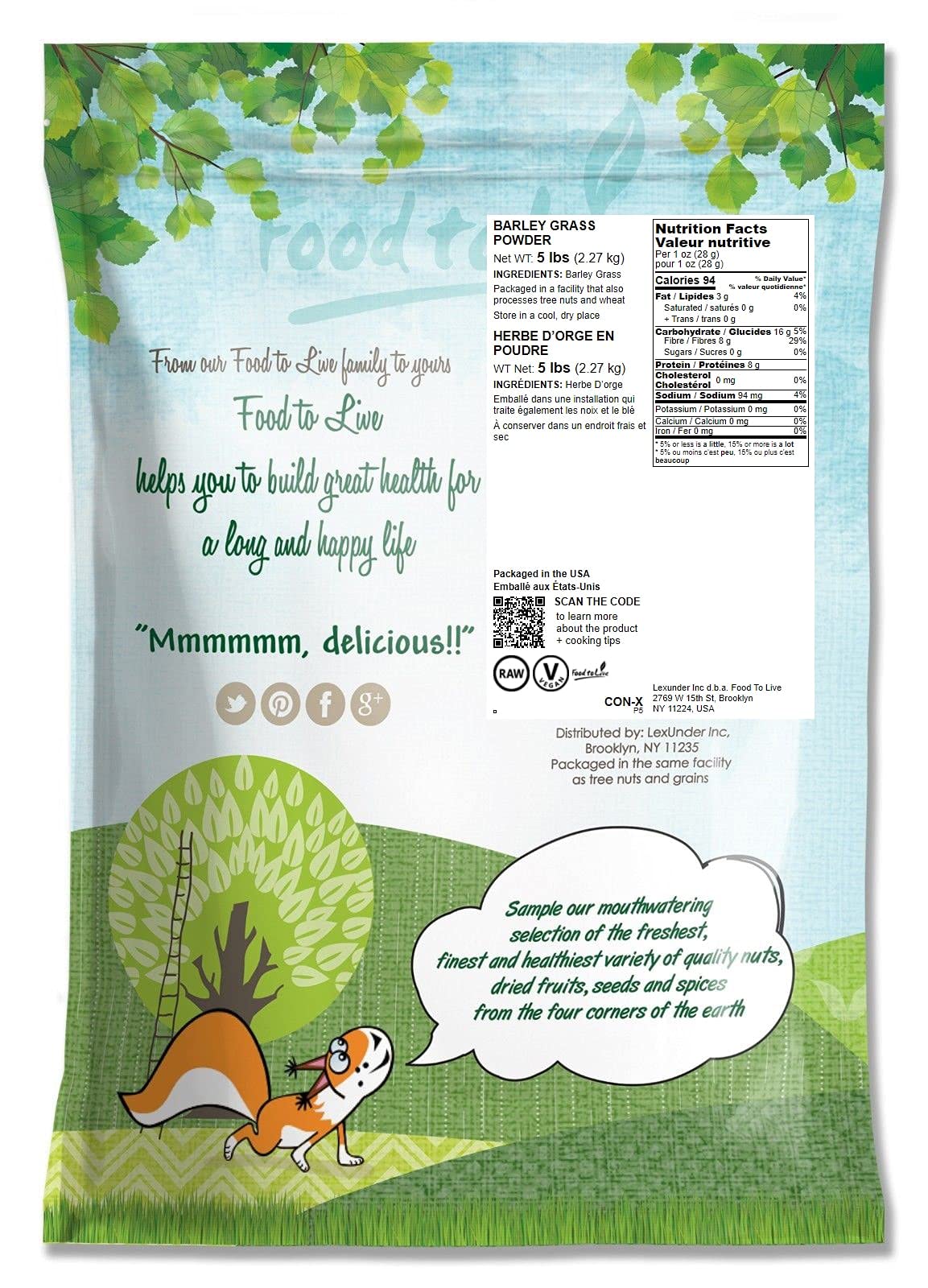Food to Live Barley Powder, Vegan Superfood, 80 Ounce, Rich in Fiber and Protein
