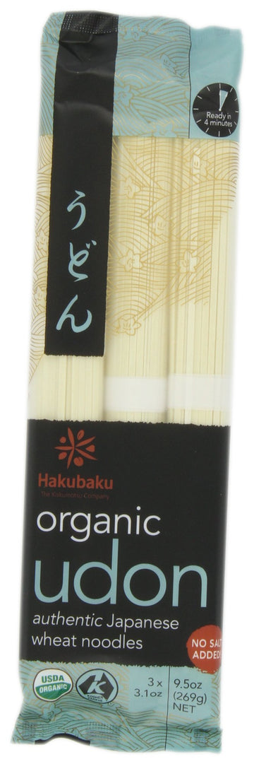 Hakubaku Organic Udon, Authentic Japanese Wheat Noodles, No Added Salt, 9.5 Ounce (Pack of 8)