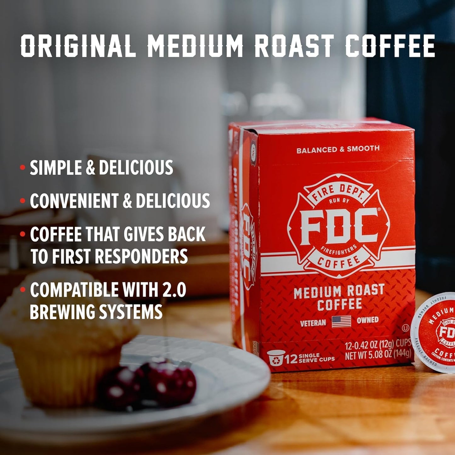 Fire Department Coffee Original Medium Roast Coffee Pods - 24 Single K Cups - Veteran Owned - Balanced & Smooth - Roasted in the USA
