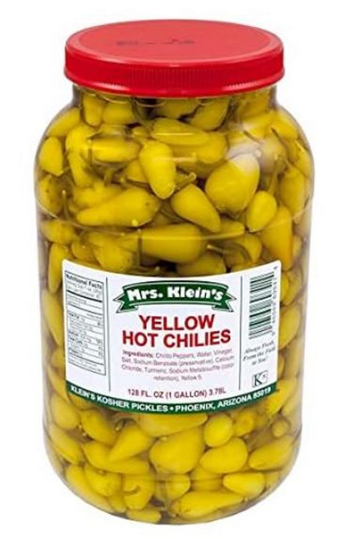 MRS KLEIN'S |YELLOW HOT CHILIES | Made with Natural Ingredients | Kosher, Low Carb, Gluten Free & Vegan |Chili Peppers 128 fl oz