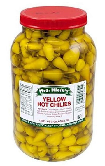 MRS KLEIN'S |YELLOW HOT CHILIES | Made with Natural Ingredients | Kosher, Low Carb, Gluten Free & Vegan |Chili Peppers 128 fl oz
