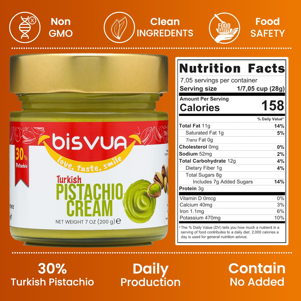 BISVUA enhanced Pistachio Cream (30%)  200g (7 Oz) - Perfect for Viral Dubai Chocolate Bar Kit Filling With Kataifi and Ice Cream  Pistachio Butter for Dubai Chocolate Filling
