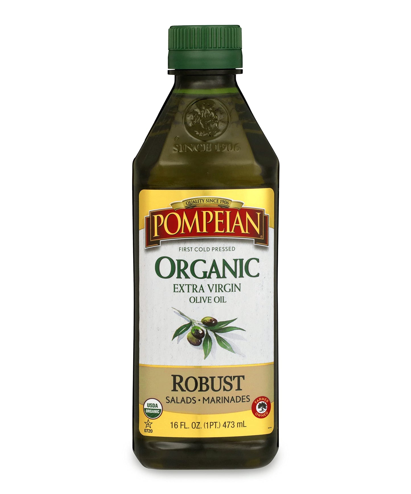 Pompeian USDA Organic Robust Extra Virgin Olive Oil, First Cold Pressed, Full-Bodied Flavor, Perfect for Salad Dressings & Marin