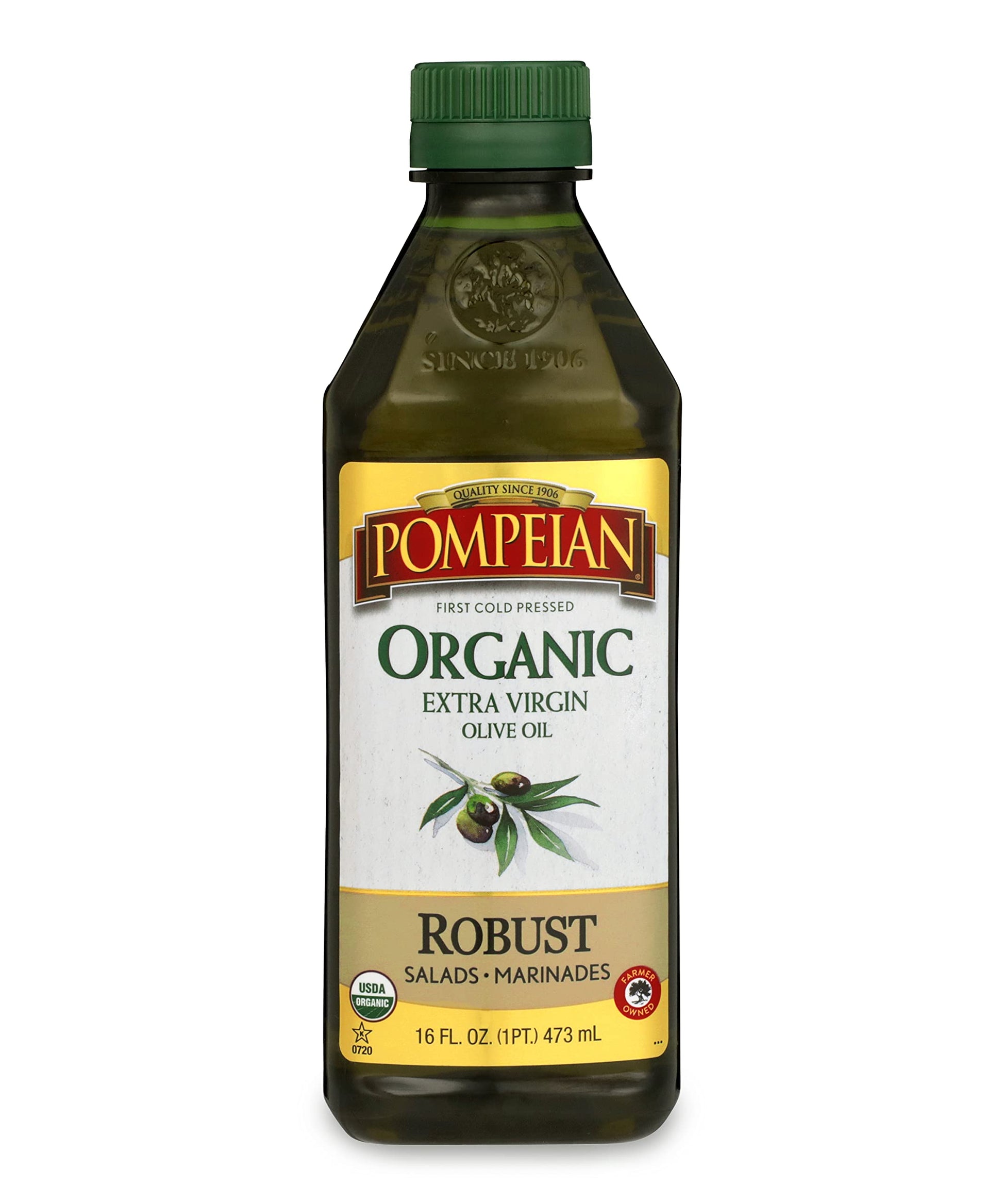 Pompeian USDA Organic Robust Extra Virgin Olive Oil, First Cold Pressed, Full-Bodied Flavor, Perfect for Salad Dressings & Marin