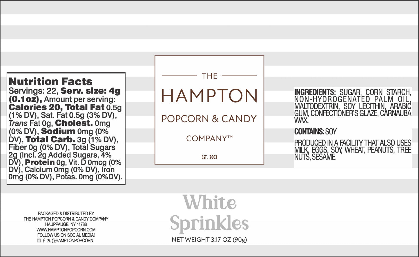 White Sprinkles Jimmies 3.17 Oz, Sprinkles For Cake Decorating, Cake Sprinkles, Sprinkles For Baking, Ice Cream & More, The Hamp
