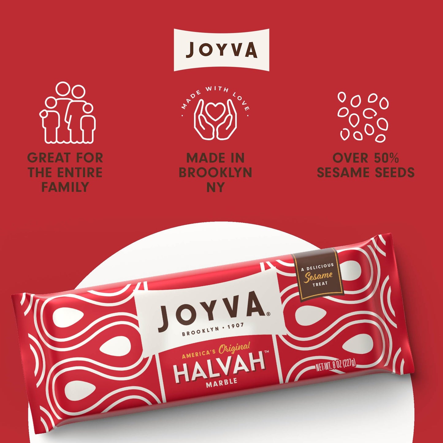 Joyva Halvah - Marble, 8Oz Pack Of 2 | A Delicious Sesame Treat | Dairy Free, Gluten-Free & Kosher Parve | Handcrafted In Brookl
