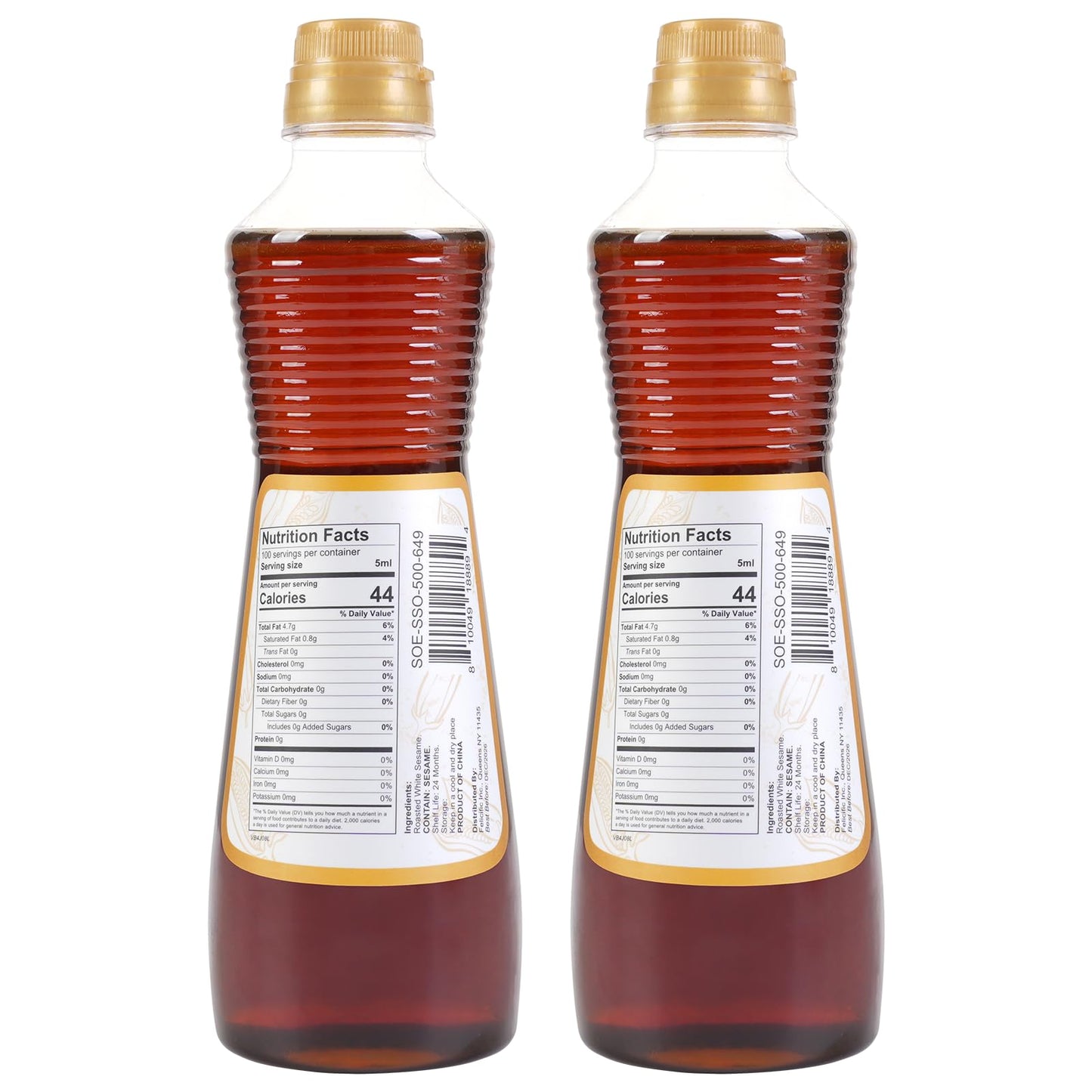 Soeos Sesame Oil, Toasted Sesame Seed Oil, 16.9 Fl Oz (500 Ml) Pack Of 2, Nutty Flavor, Perfect For Asian Food, Noodles, Soup, B