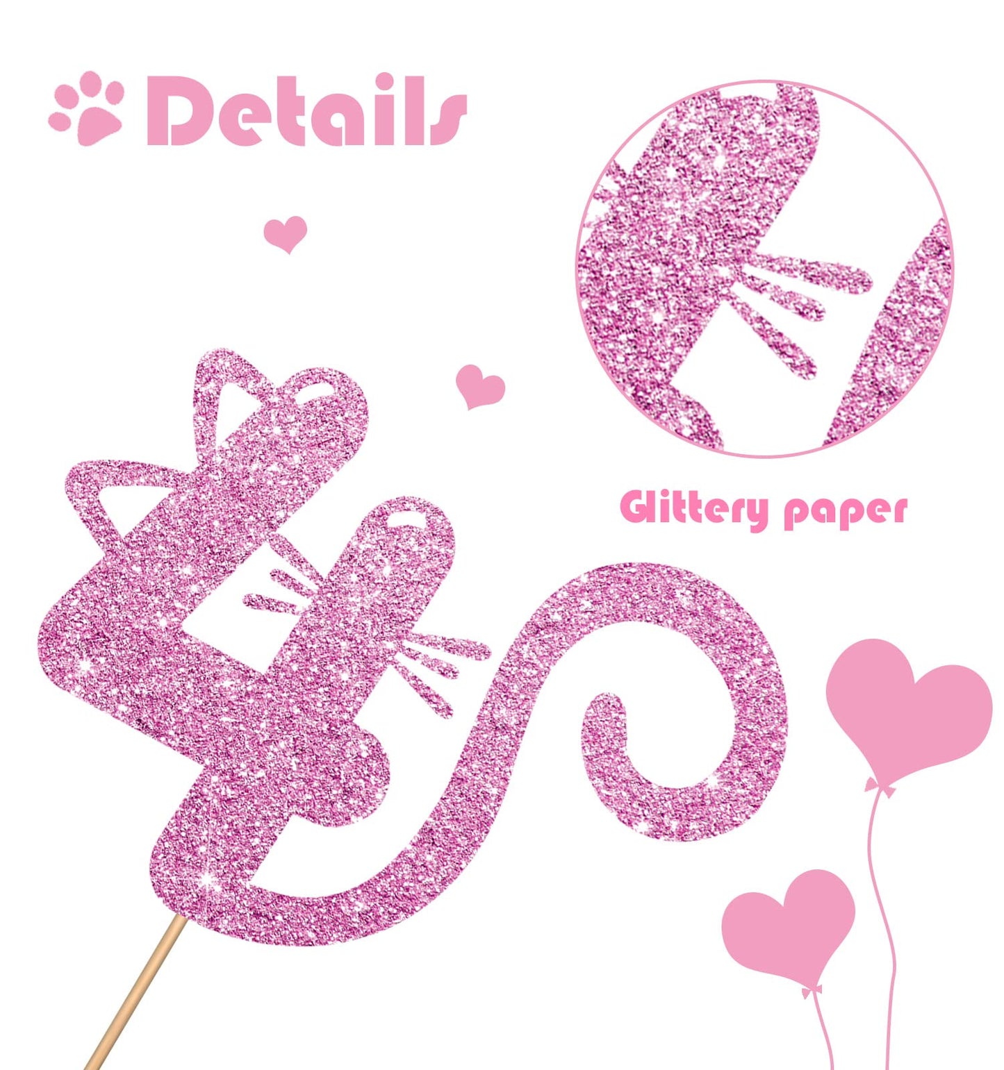 MINUET MINUTE Cat Four Cake Topper, Pink Glitter, Happy 4th Birthday Decoration for Baby Girl