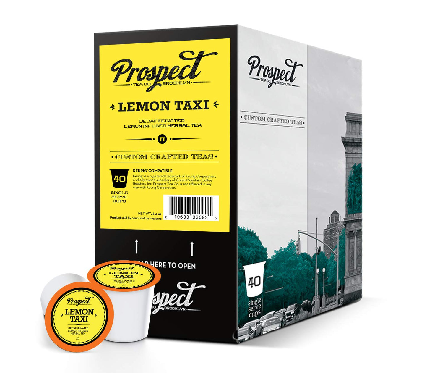 Prospect Tea Co. Herbal Tea Pods Compatible with K Cup malt-inspired, Decaffeinated Lemon Taxi, 40 Count, Model PTC LT40