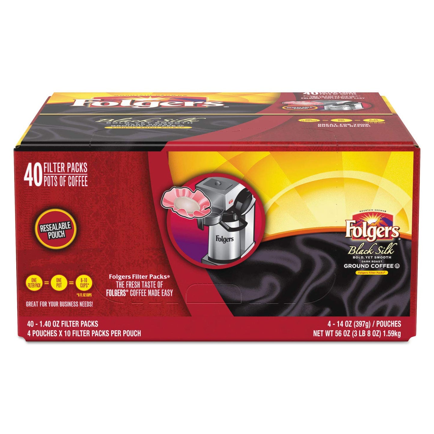 Folgers Black Silk Dark Roast Ground Coffee, 40- 1.4 Ounce Filter Packs