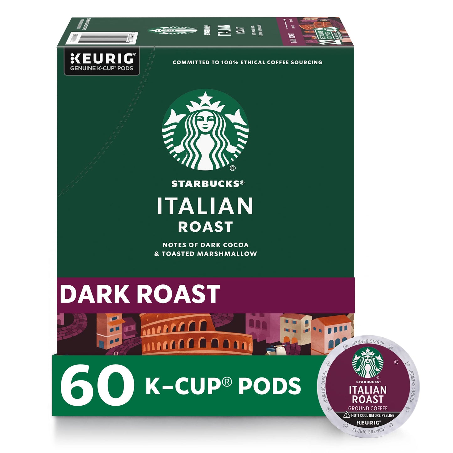 Starbucks K-Cup Coffee Pods, Dark Roast, 100% Arabica, 60 Pods (6 Boxes), Italian Roast