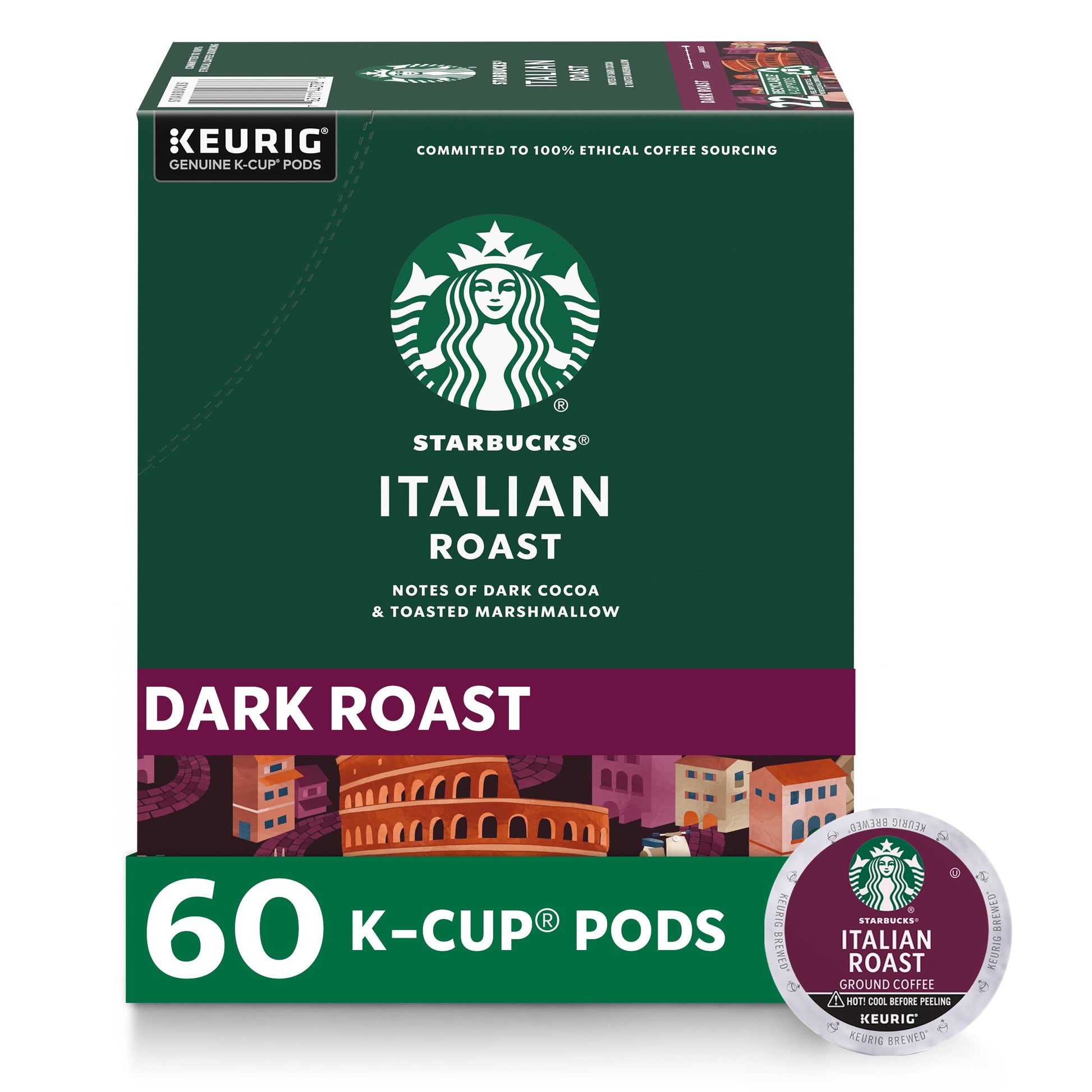 Starbucks K-Cup Coffee Pods, Dark Roast, 100% Arabica, 60 Pods (6 Boxes), Italian Roast