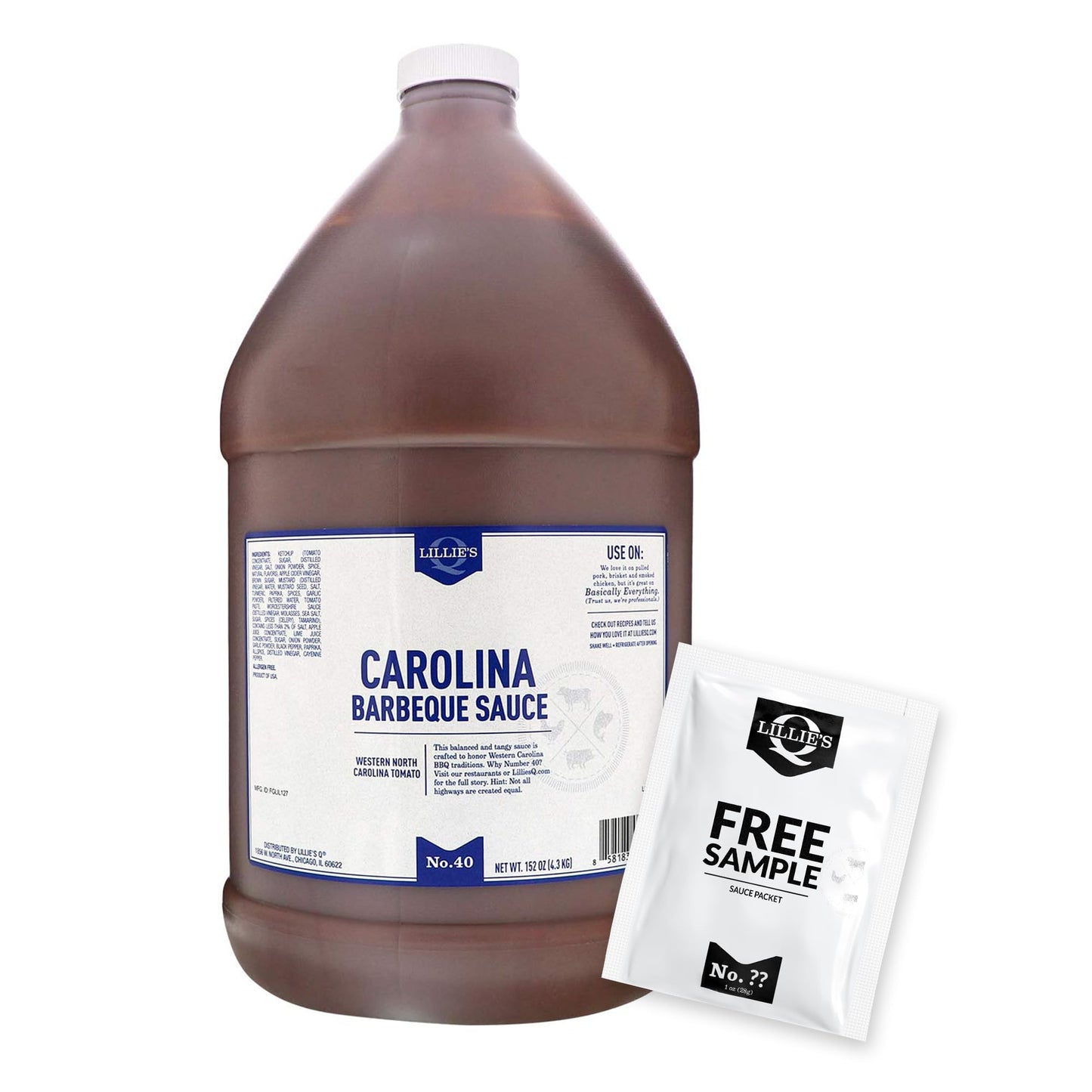 Lillies Q Carolina Barbeque Sauce, Gourmet Tangy BBQ Sauce, Gluten-Free, 152 oz, Model FGLIL127-1