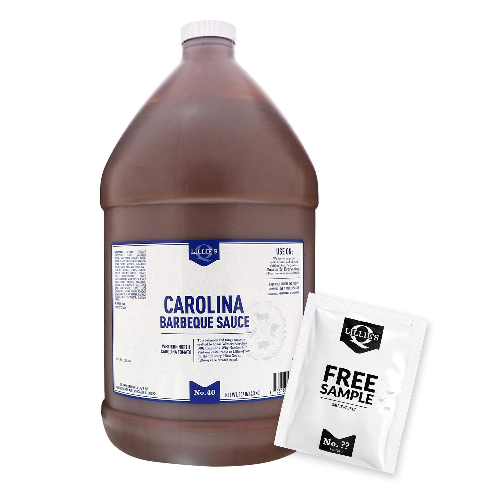 Lillies Q Carolina Barbeque Sauce, Gourmet Tangy BBQ Sauce, Gluten-Free, 152 oz, Model FGLIL127-1