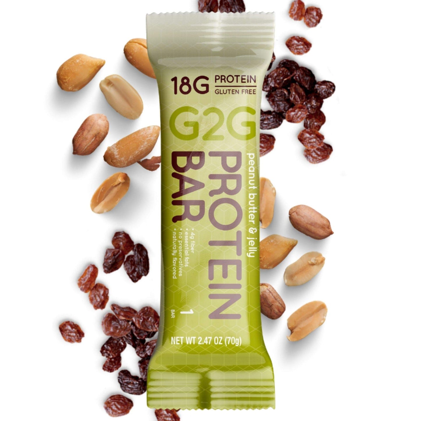 G2G Protein Bar, Peanut Butter & Jelly, Healthy Snack, Delicious Meal Replacement, Gluten-Free, Clean Ingredients, Refrigerated For Freshness, 24 Count (3 Packs Of 8)