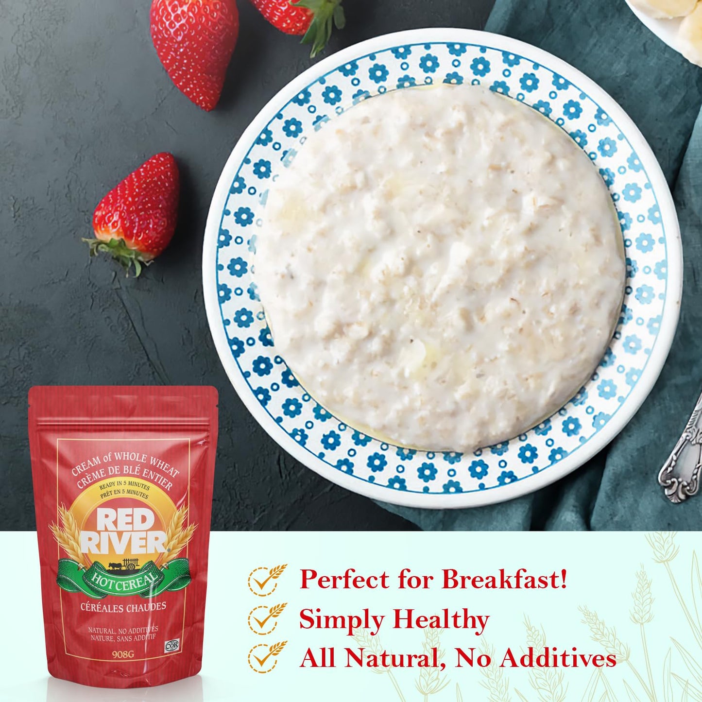 Red River Cereal - Cream Of Whole Wheat Hot Cereal (2Lbs / 908G) Made In Canada At Arva Flour Mills - All Natural, No-Additives