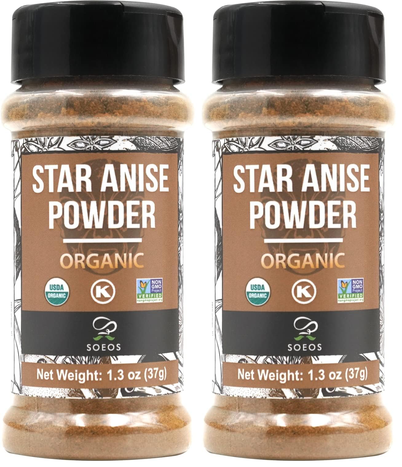 Soeos Organic Chinese Star Anise Powder 1.3 oz (37g), Powder Chinese Star Anise, Dried Anise Star Spice, Star Anise Bulk, Anise 