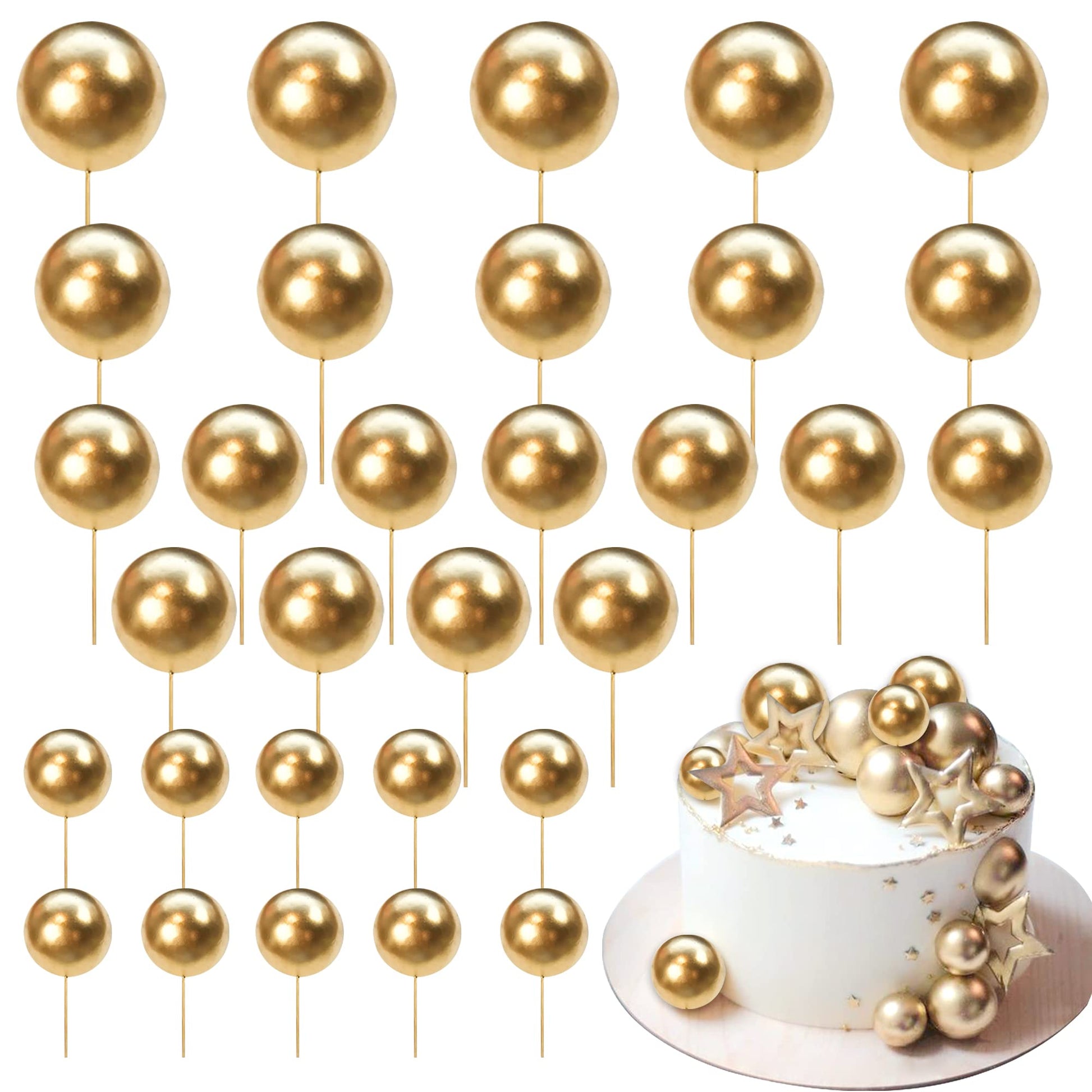 Rsstarxi Mini Balloon Cake Topper, 30 Pack Glitter Foam Balls, Gold, Ideal for Kids Birthday, Wedding, Baby Shower, Party Decorations