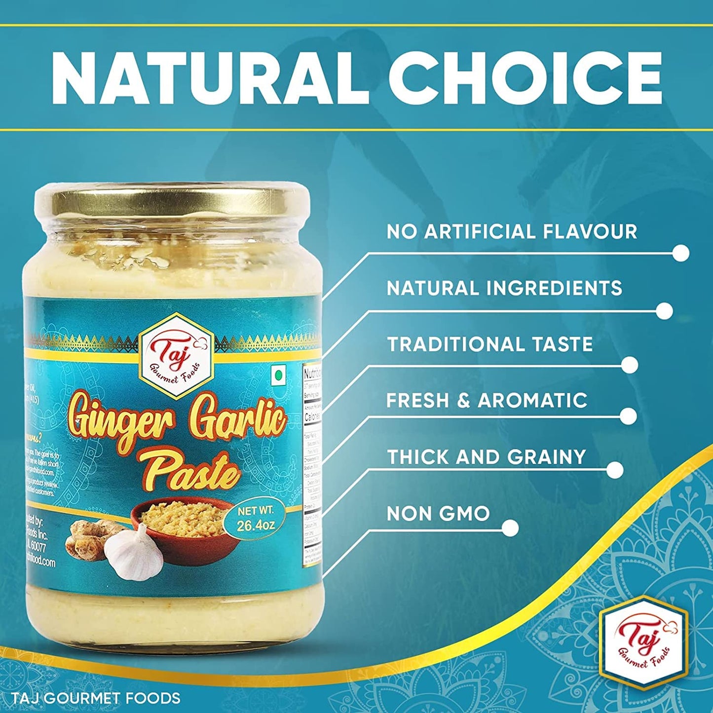 TAJ Ginger Garlic Paste | Fresh Ginger Garlic Cooking Paste | 300g (10.5oz)