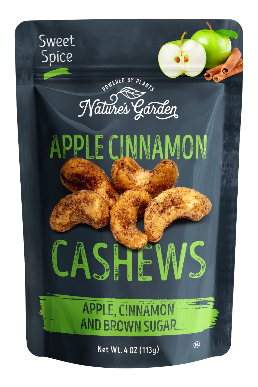 Nature's Garden Apple Cinnamon Cashews, 4 oz (Pack of 6) - Seasoned Roasted Cashews, Flavored Nuts Snack Pack, Organic Cinnamon 