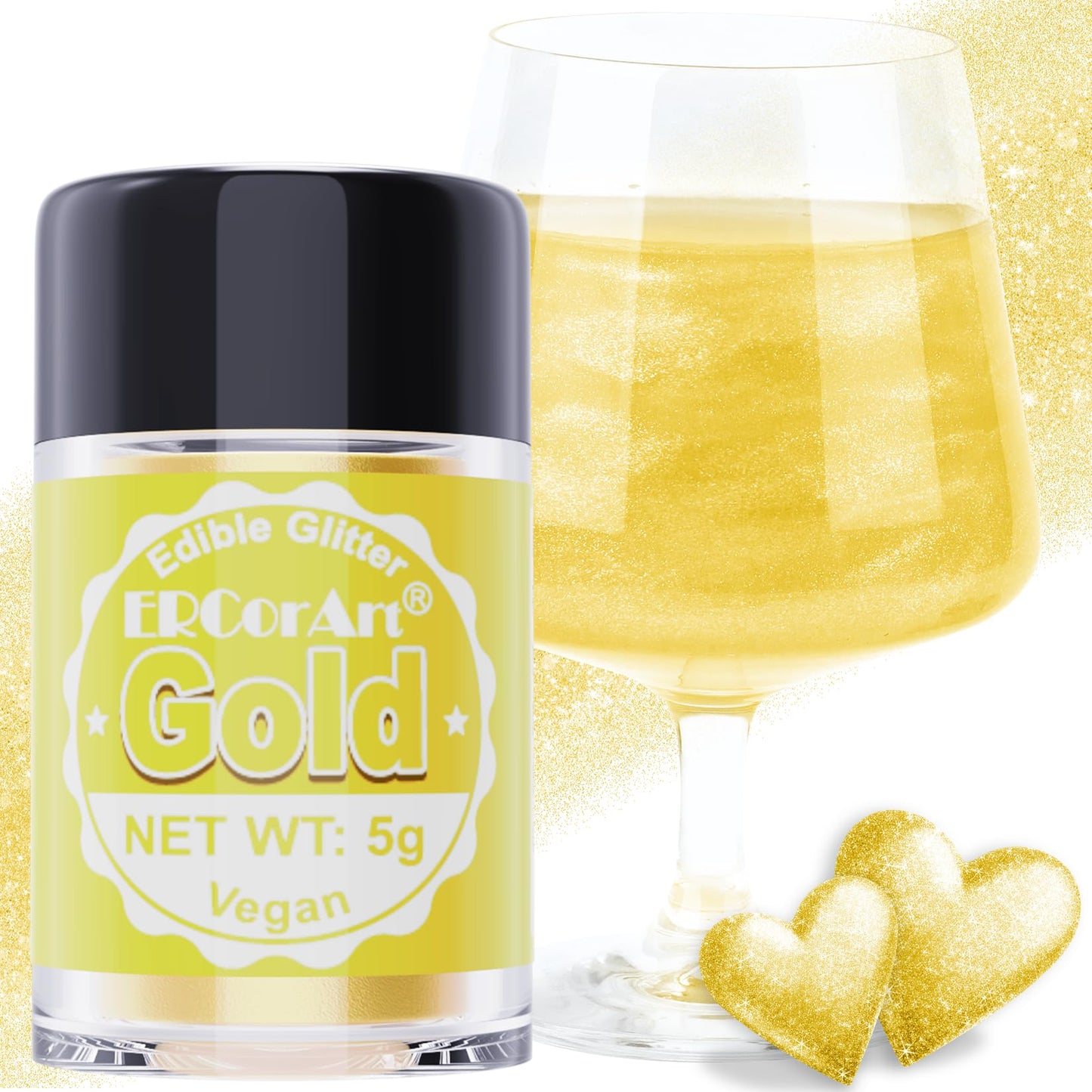 Edible Glitter - Gold Luster Dust Edible for Drinks Cakes, Food Grade Cake Decorating Shimmering Glitter, Sprinkle Powder Glitte