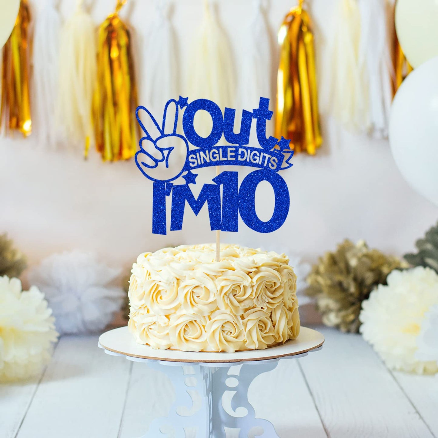 Blue Glitter Out Single Digits I'M 10 Cake Topper, Double Digits 10, For Boys Girls 10Th Birthday Decorations, Happy 10Th Bithda