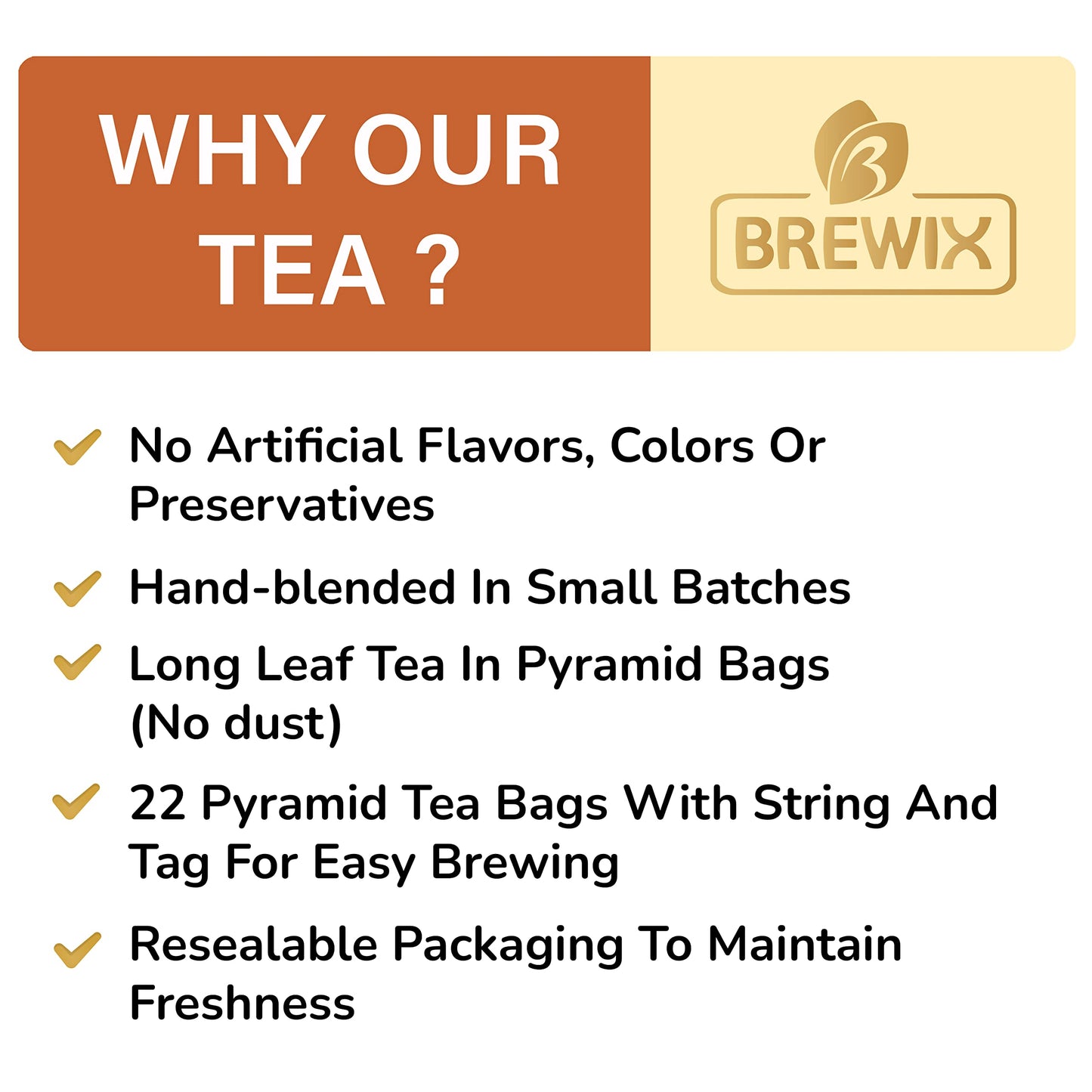 Brewix, Masala Chai Tea Bags (22 Pyramid Tea Bags) Strong, Robust & Spicy - Pure Ingredients | Black Tea, Cinnamon, Ginger, Blac