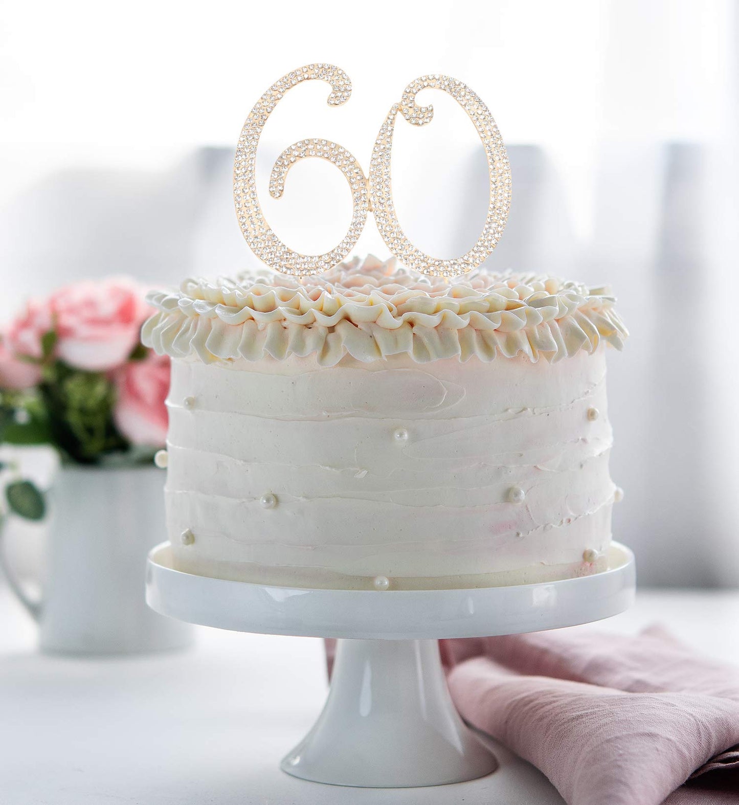 Hatcher lee Birthday Cake Topper - Bling Crystal 60th Party Decoration, Gold, Model HCL-027