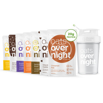 Oats Overnight Vegan Protein Shake Variety Pack - High Protein, High Fiber - 8 Pack + BlenderBottle - Gluten Free, Non-GMO