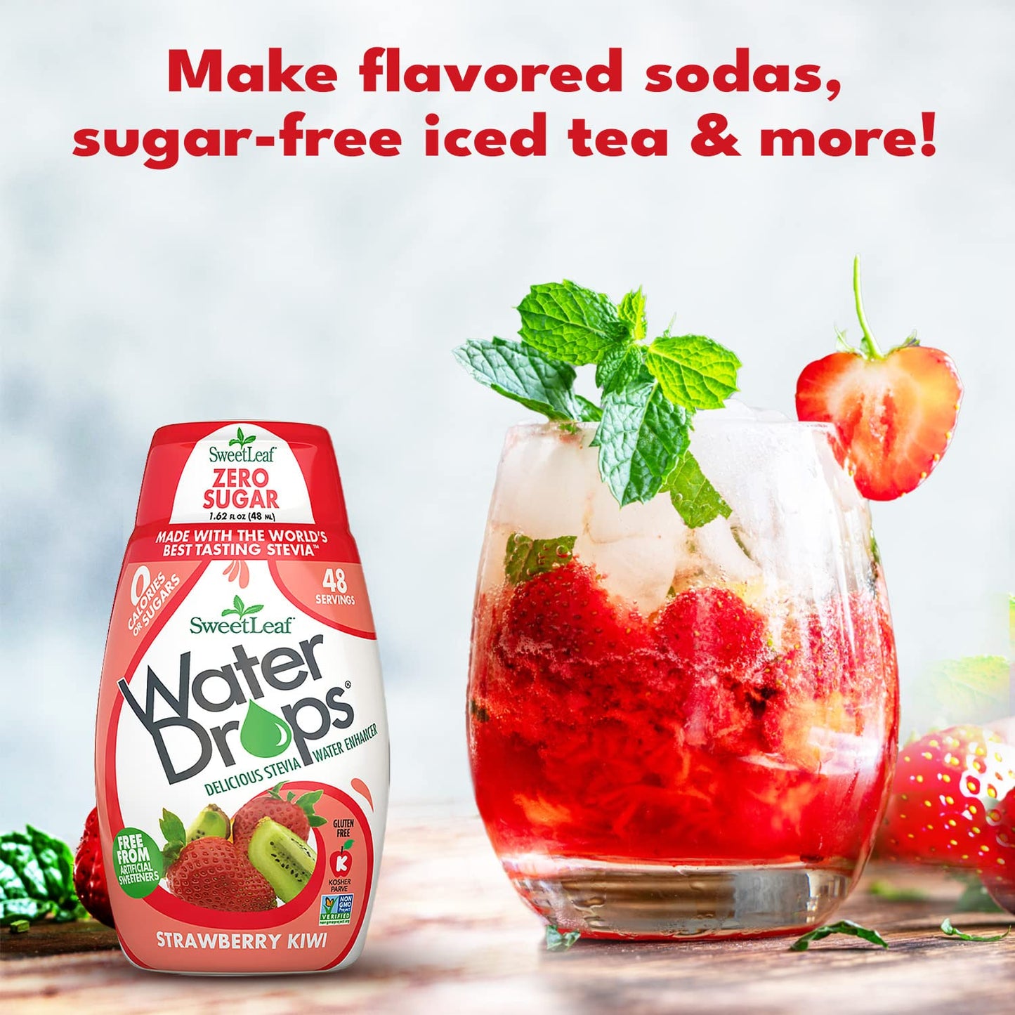 Sweetleaf Water Drops, Strawberry Kiwi - Sugar-Free Water Enhancer Drops, Stevia & Monk Fruit Sweetener Water Flavoring, 1.62 Oz