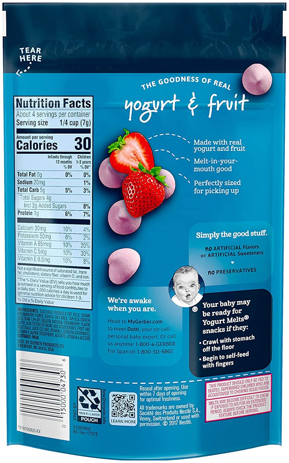 Gerber Graduates Yogurt Melts, Mixed Strawberry, 1-Ounce