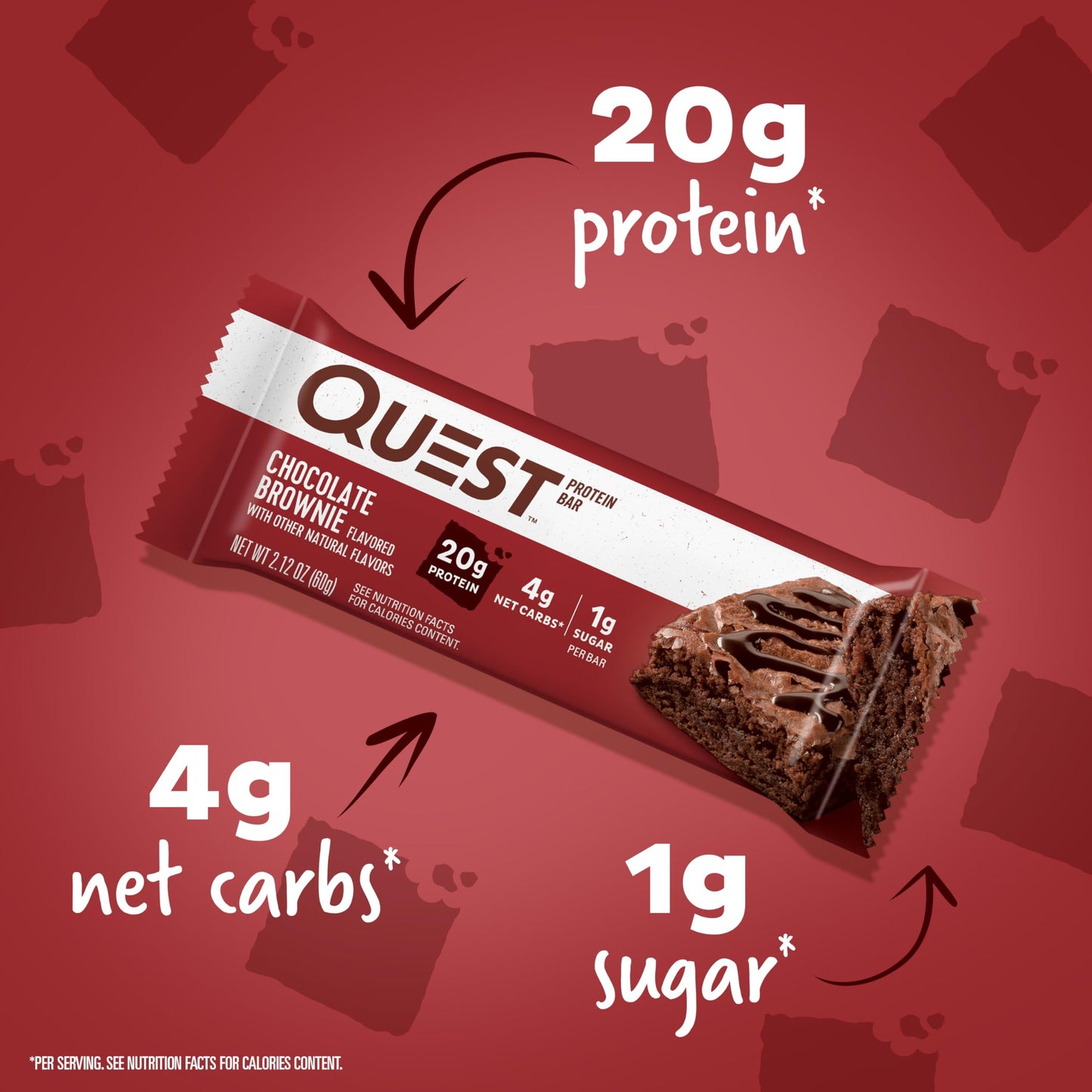Quest Nutrition Chocolate Brownie Protein Bars, 20G Protein, 4G Net Carbs, 1G Sugar, High Fiber, Gluten Free, Keto Friendly, 4 Count