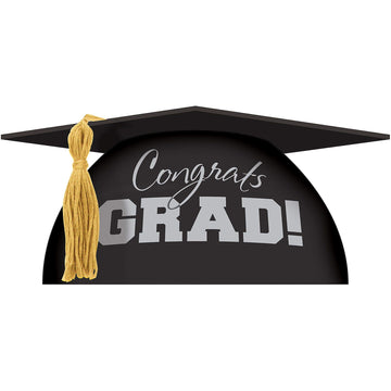 Mortarboard Cake Toppers Black, Silver & Gold Plastic Graduation Caps With Elegant Fabric Tassels - 3.375 X 7.44'' (3 Piece) - P