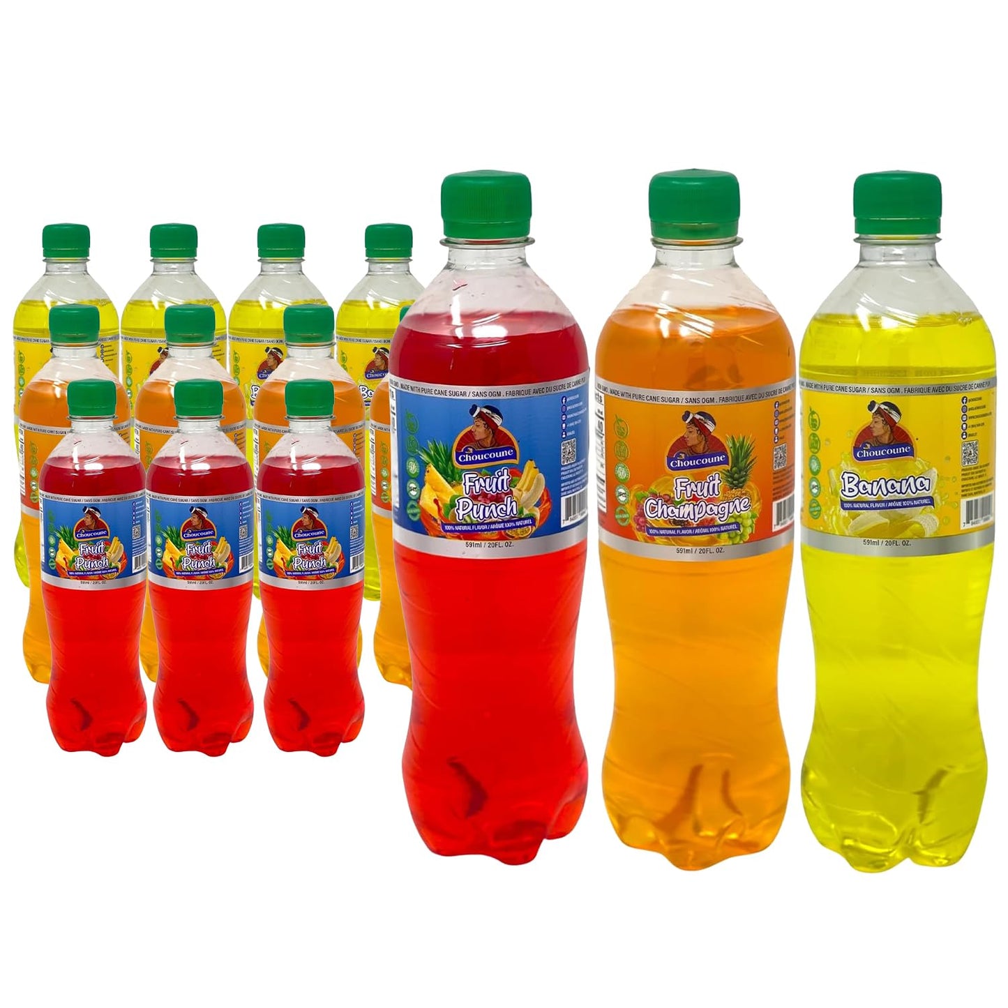 Choucoune Kola Fruit Punch Soda, Pack of 11, 20 Fl Oz Bottles, Natural Ingredients, No Artificial Sweeteners