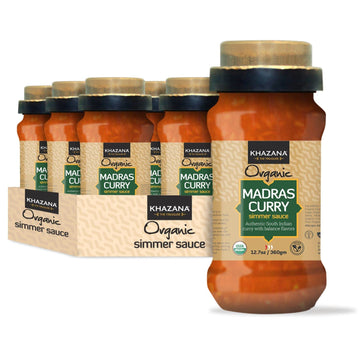 Khazana Organic Madras Curry Indian Simmer Sauce - 6 X 12.7Oz Jars | Non-Gmo, Vegan, Gluten Free, Kosher | Authentic Indian Meal