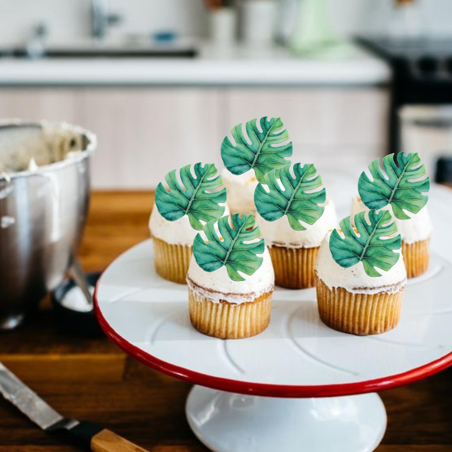 Rssta i Edible Leaves Cupcake Toppers, Green Turtle Shell Design, 60 Pack for Baby Shower, Wedding, Birthday Party Decorations