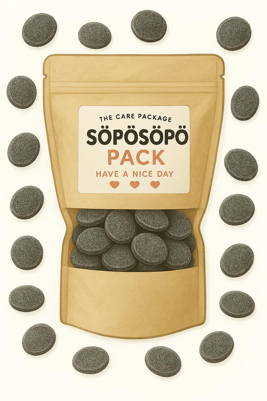 SÖPÖSÖPÖ Scandinavian Treat Pack - Pantteri Salted Licorice, 150g Nordic Candy Bag, Sugar-Coated Salmiakki, 4.09 x 1