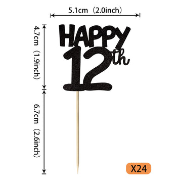 24 Pcs Happy 12Th Cupcake Toppers Glitter Cheers To 12 Years Old Birthday Cupcake Picks Number 12 Twelve Cake Decorations For 12